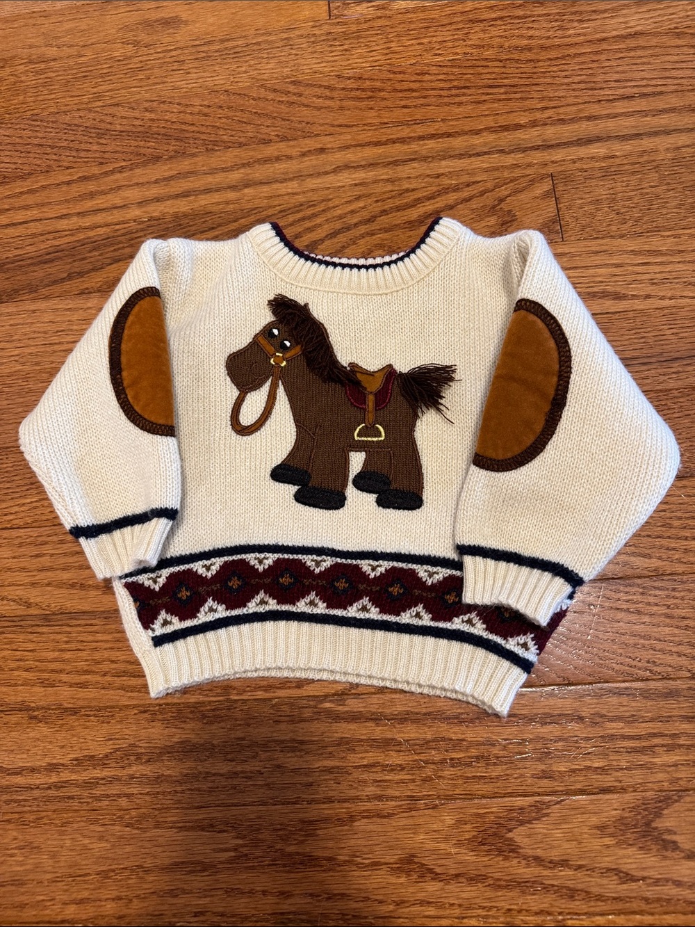 Vintage b.t. Kids Horse Patch Knit Sweater 12M | Brown Elbow Patches